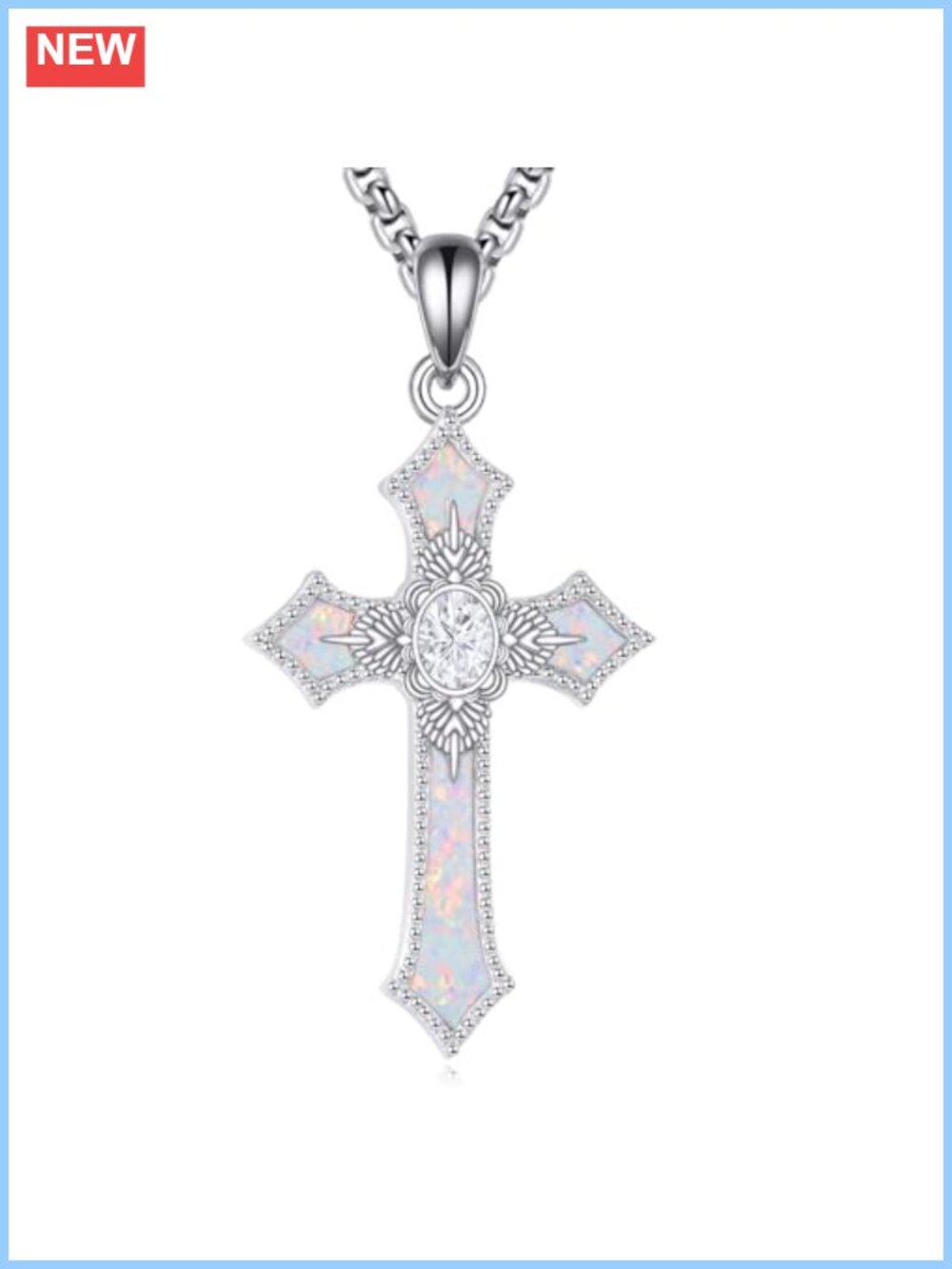 Moissanite Cross Necklace 925 Sterling Silver Opal Pendant Religious Jewelry